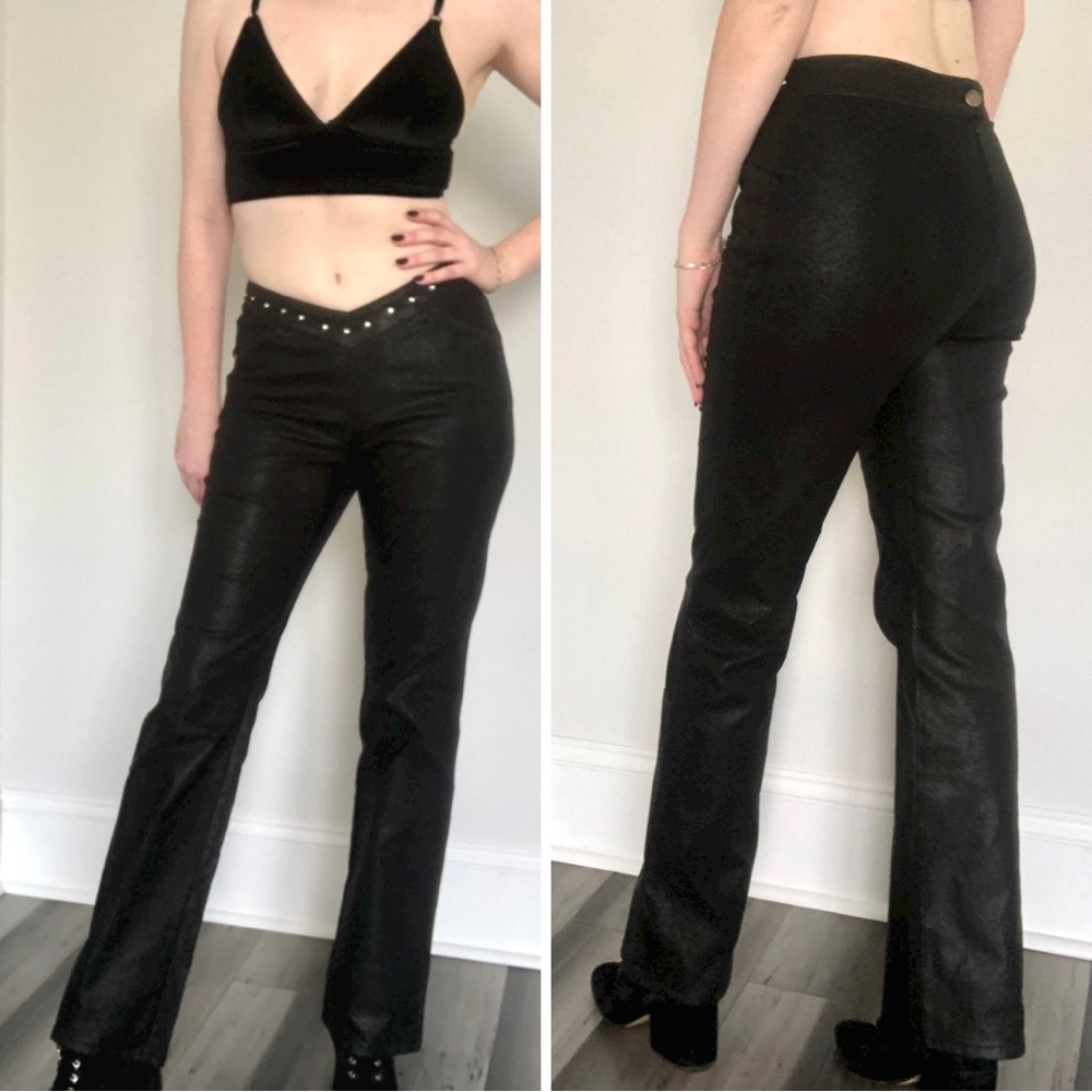 Vintage Y2K Wrangler Low Rise Rhinestone Trim Coated Canvas Bootcut Pants